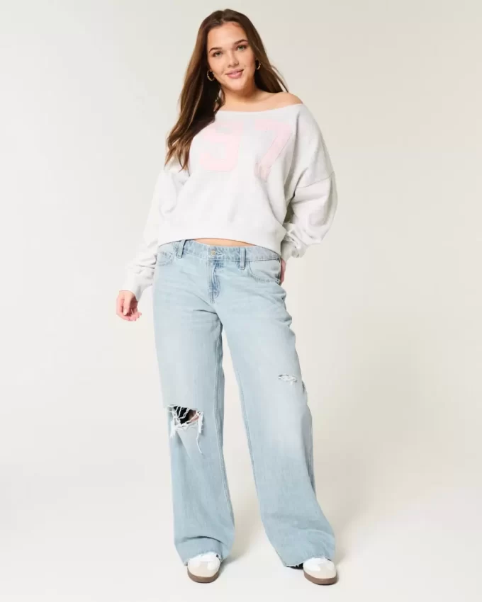 Χαμηλό Ripped Light Wash Baggy Jeans Χαμηλό Ripped Light Wash Baggy Jeans
