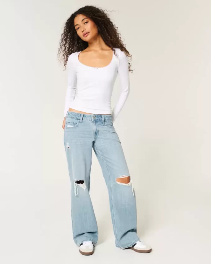 Χαμηλό Ripped Light Wash Baggy Jeans Χαμηλό Ripped Light Wash Baggy Jeans