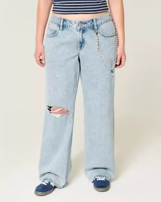 Χαμηλό Ripped Light Wash Baggy Jeans Χαμηλό Ripped Light Wash Baggy Jeans