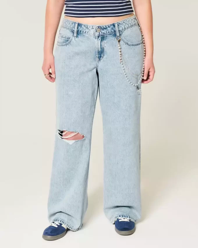Χαμηλό Ripped Light Wash Baggy Jeans Χαμηλό Ripped Light Wash Baggy Jeans