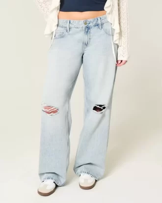 Χαμηλό Ripped Light Wash Baggy Jeans