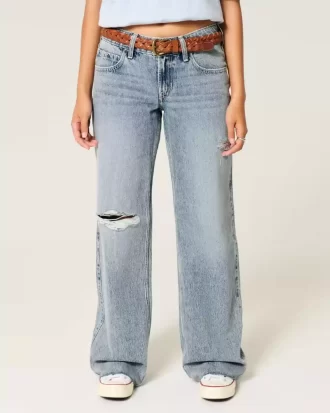 Χαμηλό Ripped Light Wash Baggy Jeans