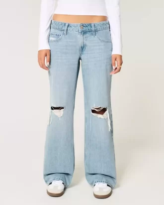 Χαμηλό Ripped Light Wash Baggy Jeans Χαμηλό Ripped Light Wash Baggy Jeans