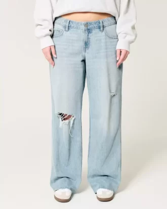 Χαμηλό Ripped Light Wash Baggy Jeans