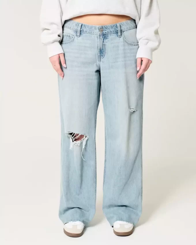Χαμηλό Ripped Light Wash Baggy Jeans Χαμηλό Ripped Light Wash Baggy Jeans