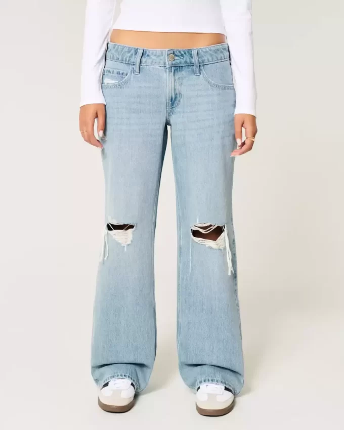 Χαμηλό Ripped Light Wash Baggy Jeans Χαμηλό Ripped Light Wash Baggy Jeans