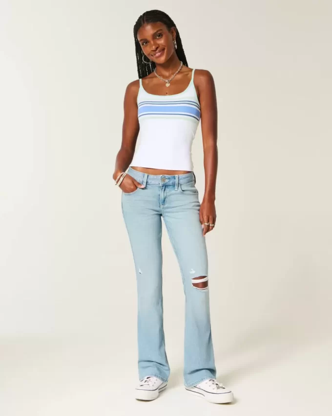 Χαμηλό τζιν Ripped Light Wash Κεντημένο Bootcut Χαμηλό τζιν Ripped Light Wash Κεντημένο Bootcut