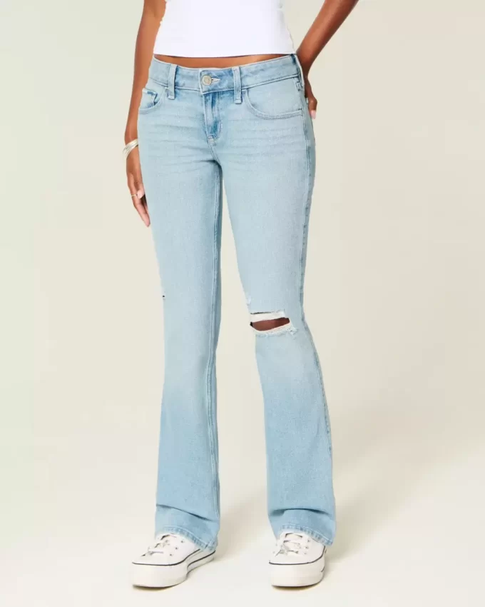 Χαμηλό τζιν Ripped Light Wash Κεντημένο Bootcut Χαμηλό τζιν Ripped Light Wash Κεντημένο Bootcut