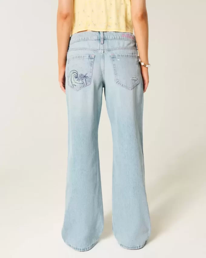 Χαμηλό ύψος Ripped Light Wash Graphic baggy τζιν