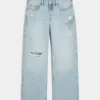 Χαμηλό ύψος Ripped Light Wash Graphic baggy τζιν