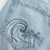 Χαμηλό ύψος Ripped Light Wash Graphic baggy τζιν