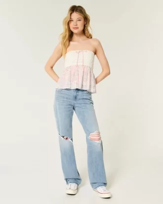 Χαμηλό Ripped Light Wash Loose Jeans