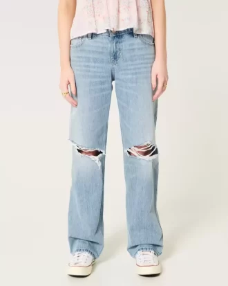 Χαμηλό Ripped Light Wash Loose Jeans