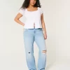 Χαμηλό Ripped Light Wash Relaxed Straight Jeans Χαμηλό Ripped Light Wash Relaxed Straight Jeans
