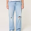 Χαμηλό Ripped Light Wash Relaxed Straight Jeans Χαμηλό Ripped Light Wash Relaxed Straight Jeans