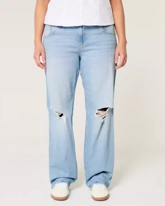 Χαμηλό Ripped Light Wash Relaxed Straight Jeans