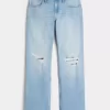 Χαμηλό Ripped Light Wash Relaxed Straight Jeans Χαμηλό Ripped Light Wash Relaxed Straight Jeans
