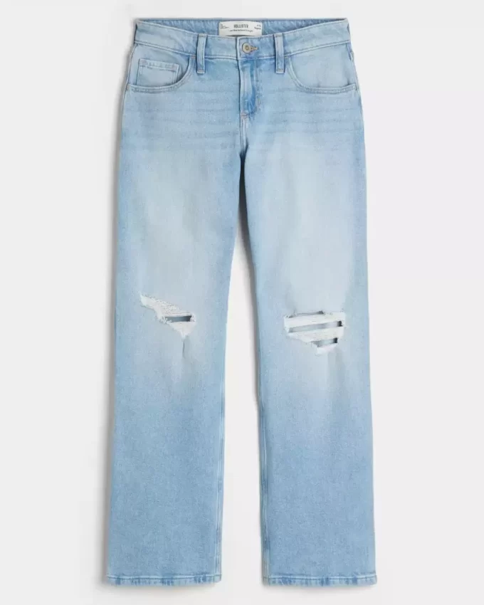 Χαμηλό Ripped Light Wash Relaxed Straight Jeans Χαμηλό Ripped Light Wash Relaxed Straight Jeans
