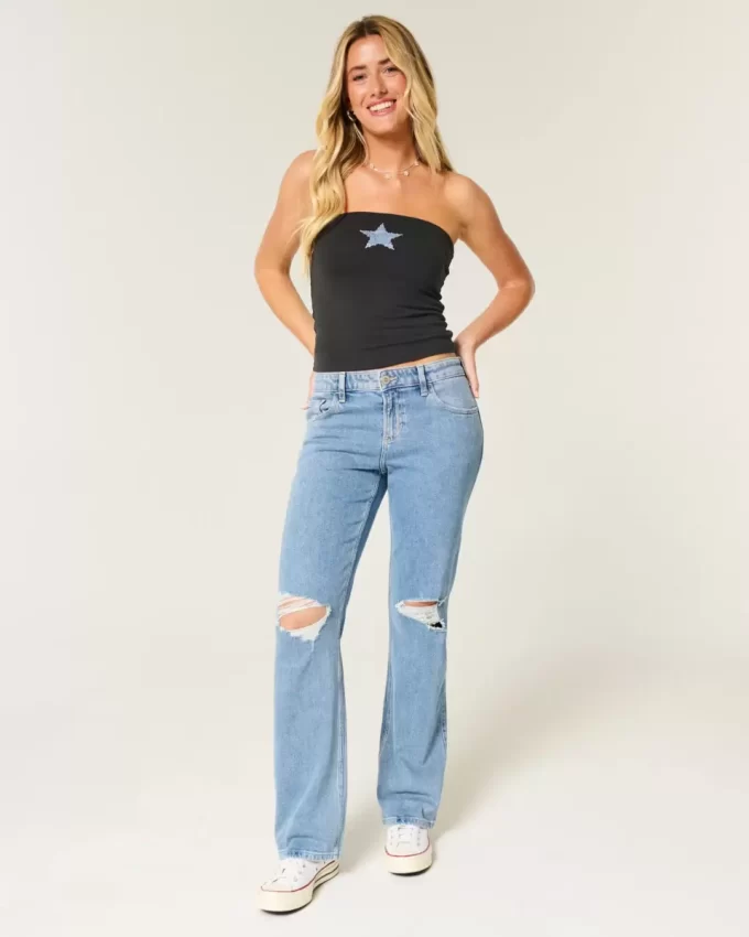 Χαλαρό ίσιο τζιν Χαμηλό Ripped Medium Wash Χαλαρό ίσιο τζιν Χαμηλό Ripped Medium Wash