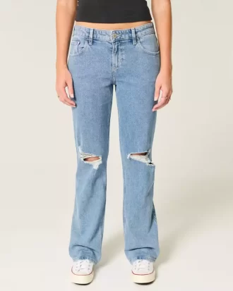 Χαλαρό ίσιο τζιν Χαμηλό Ripped Medium Wash