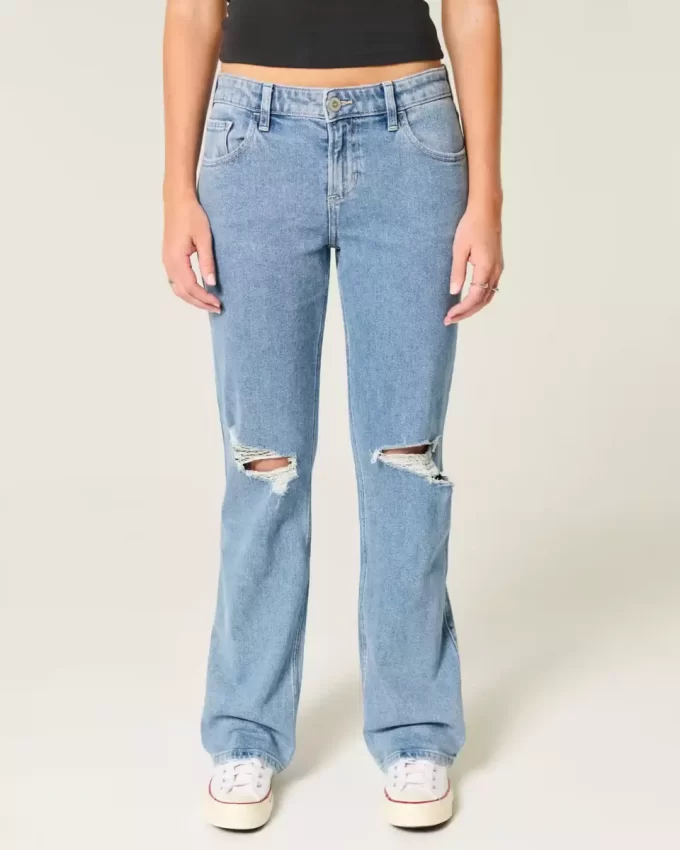 Χαλαρό ίσιο τζιν Χαμηλό Ripped Medium Wash Χαλαρό ίσιο τζιν Χαμηλό Ripped Medium Wash