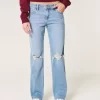 Χαλαρό ίσιο τζιν Χαμηλό Ripped Medium Wash