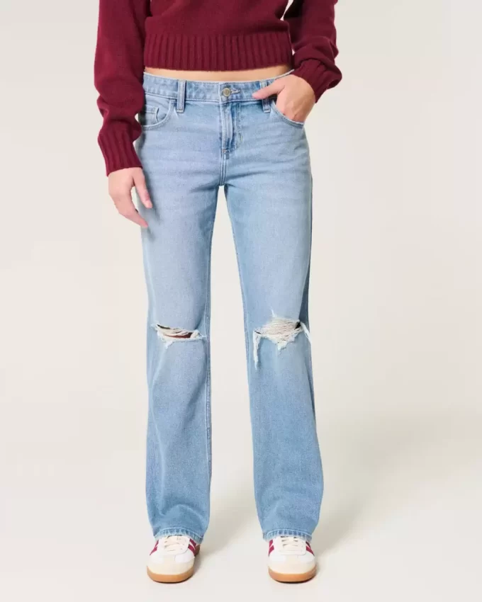 Χαλαρό ίσιο τζιν Χαμηλό Ripped Medium Wash