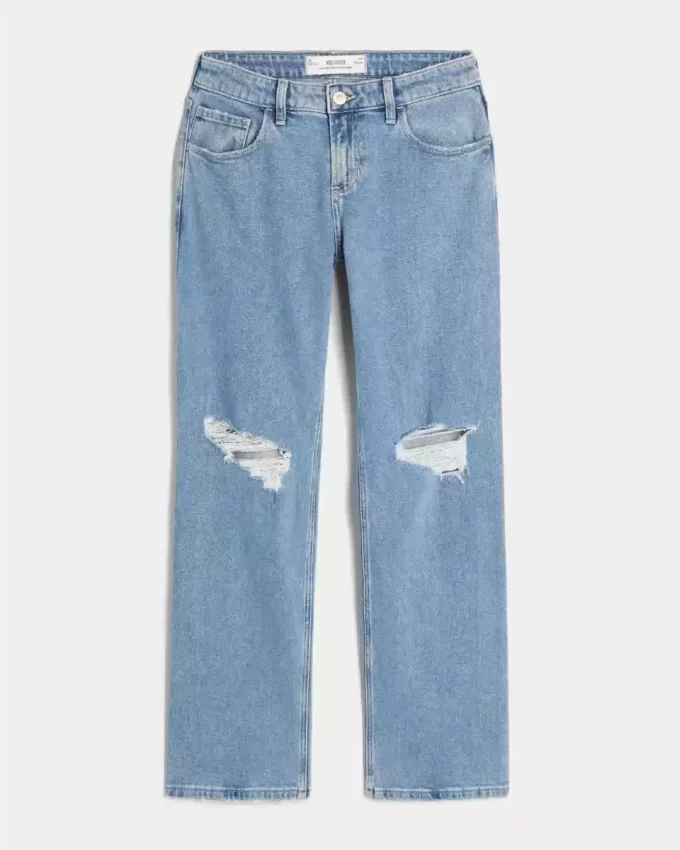 Χαλαρό ίσιο τζιν Χαμηλό Ripped Medium Wash Χαλαρό ίσιο τζιν Χαμηλό Ripped Medium Wash