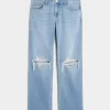 Χαλαρό ίσιο τζιν Χαμηλό Ripped Medium Wash