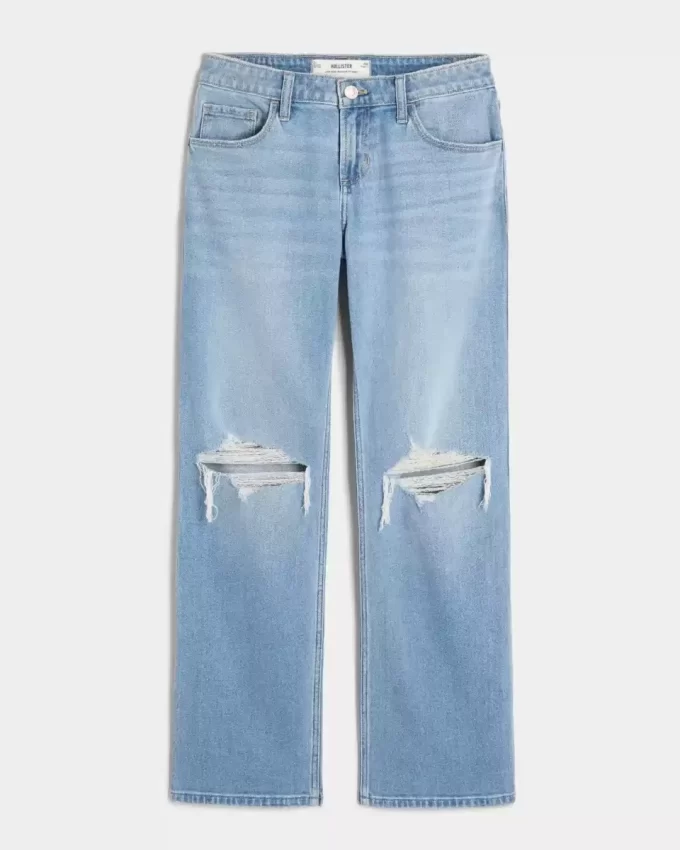 Χαλαρό ίσιο τζιν Χαμηλό Ripped Medium Wash