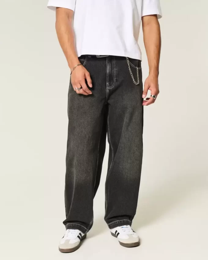 Πλυμένο Μαύρο Κεντημένο Φίδι Skater Baggy Jeans Πλυμένο Μαύρο Κεντημένο Φίδι Skater Baggy Jeans