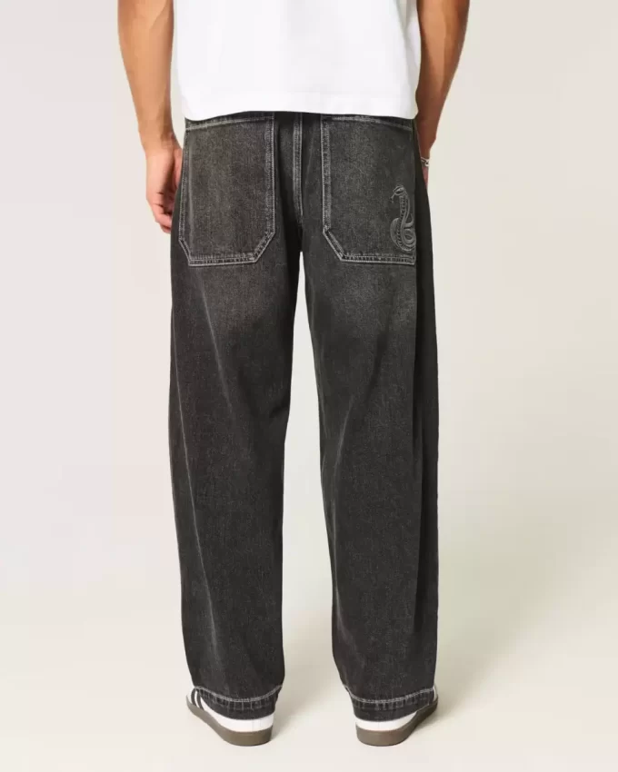 Πλυμένο Μαύρο Κεντημένο Φίδι Skater Baggy Jeans Πλυμένο Μαύρο Κεντημένο Φίδι Skater Baggy Jeans