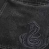Πλυμένο Μαύρο Κεντημένο Φίδι Skater Baggy Jeans Πλυμένο Μαύρο Κεντημένο Φίδι Skater Baggy Jeans