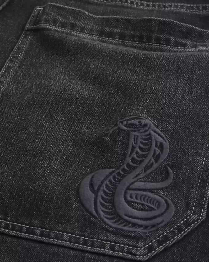 Πλυμένο Μαύρο Κεντημένο Φίδι Skater Baggy Jeans Πλυμένο Μαύρο Κεντημένο Φίδι Skater Baggy Jeans