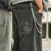 Πλυμένο Μαύρο Κεντημένο Φίδι Skater Baggy Jeans Πλυμένο Μαύρο Κεντημένο Φίδι Skater Baggy Jeans