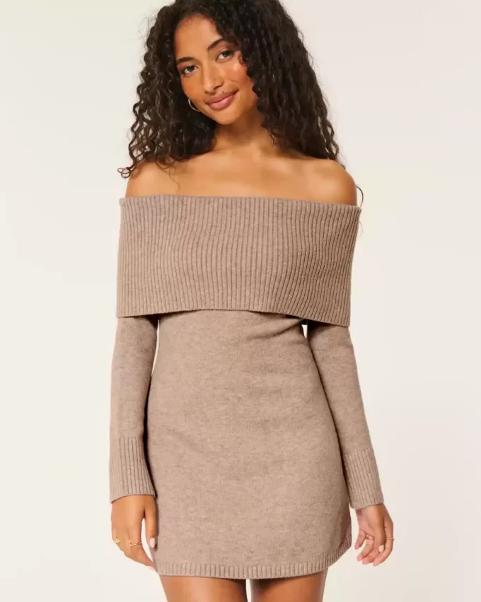 Φόρεμα πουλόβερ για Skater Off-the-Shoulder Φόρεμα πουλόβερ για Skater Off-the-Shoulder