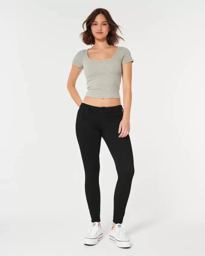 Καμπυλωτό Μαύρο Χαμηλό Σούπερ Skinny Τζιν Καμπυλωτό Μαύρο Χαμηλό Σούπερ Skinny Τζιν