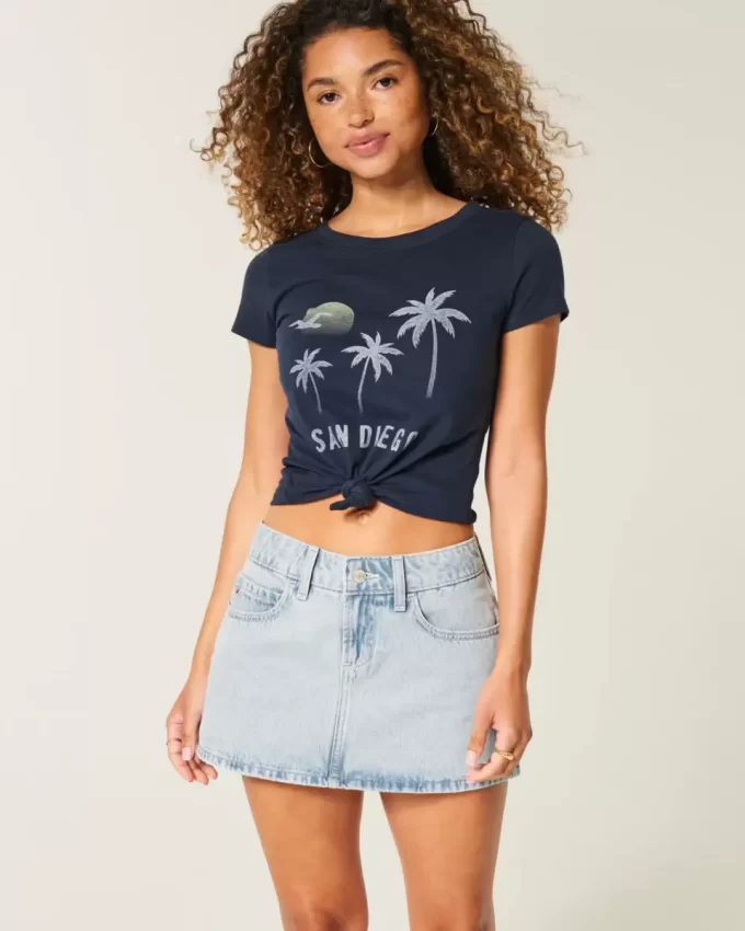 Μίνι τζιν Skort Light Wash με χαμηλό ύψος Μίνι τζιν Skort Light Wash με χαμηλό ύψος