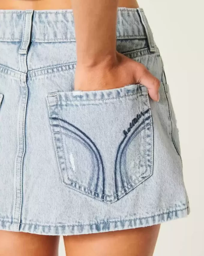 Μίνι τζιν Skort Light Wash με χαμηλό ύψος Μίνι τζιν Skort Light Wash με χαμηλό ύψος