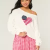 Slouchy Off-the-Shoulder Flag Heart Graphic πουλόβερ Slouchy Off-the-Shoulder Flag Heart Graphic πουλόβερ