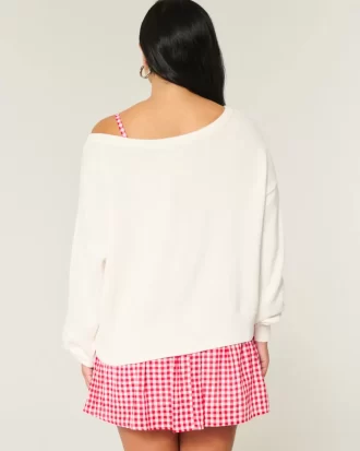 Slouchy Off-the-Shoulder Flag Heart Graphic πουλόβερ