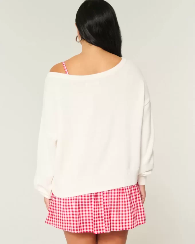 Slouchy Off-the-Shoulder Flag Heart Graphic πουλόβερ Slouchy Off-the-Shoulder Flag Heart Graphic πουλόβερ
