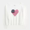 Slouchy Off-the-Shoulder Flag Heart Graphic πουλόβερ Slouchy Off-the-Shoulder Flag Heart Graphic πουλόβερ