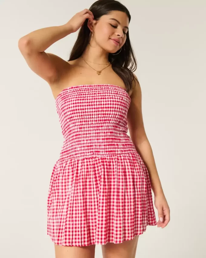 Στράπλες Μίνι Φόρεμα Smocked Bodice