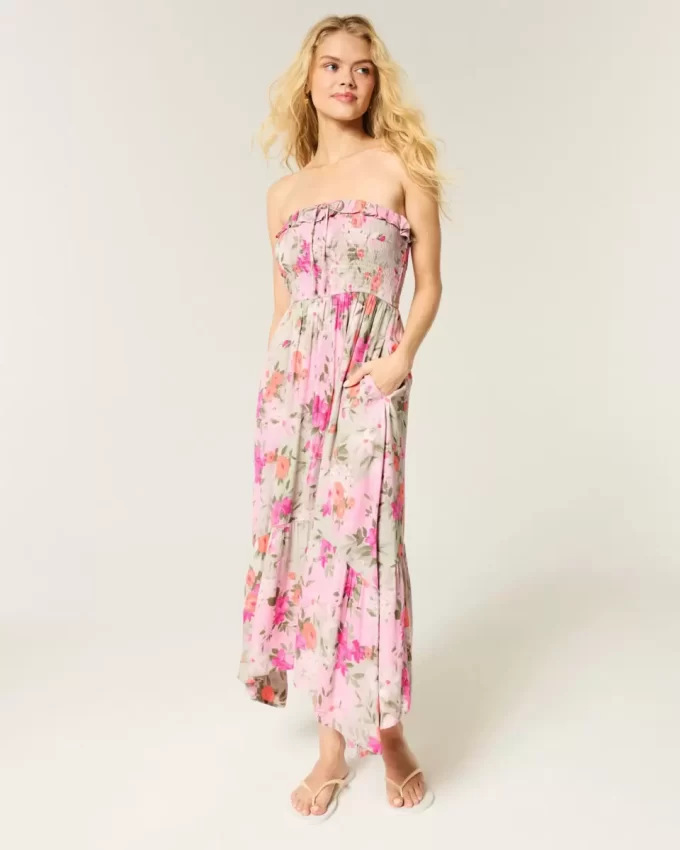 Στράπλες Smocked Maxi Φόρεμα Στράπλες Smocked Maxi Φόρεμα