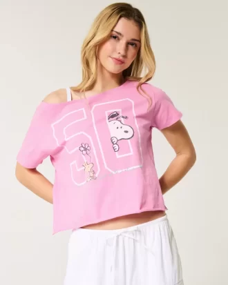 Εύκολο γραφικό μπλουζάκι Snoopy Off-the-Shoulder