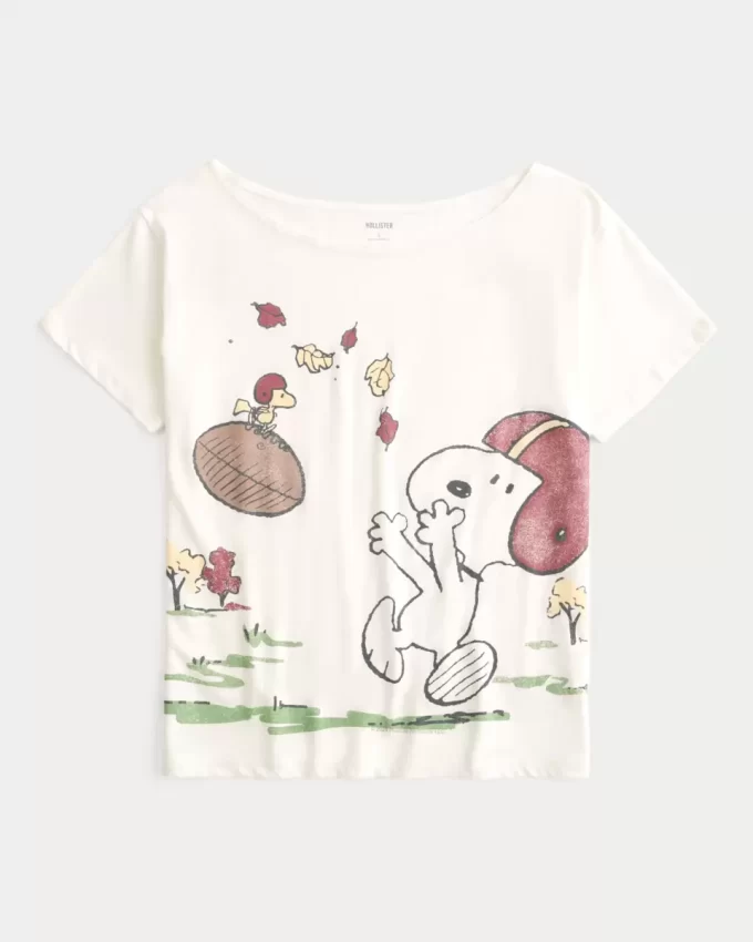 Υπερμεγέθη γραφικό μπλουζάκι Snoopy Off-the-Shoulder Υπερμεγέθη γραφικό μπλουζάκι Snoopy Off-the-Shoulder