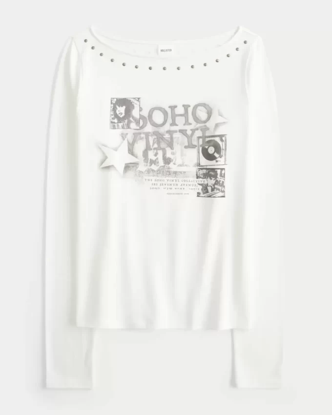 Μπλουζάκι με καρφιά SoHo Graphic Slash-Neck Μπλουζάκι με καρφιά SoHo Graphic Slash-Neck