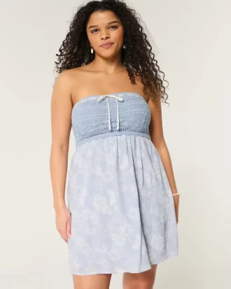 Μίνι φόρεμα Strapless Mix σε στυλ κροσέ