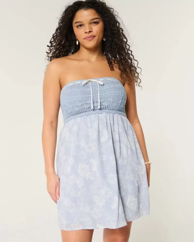 Μίνι φόρεμα Strapless Mix σε στυλ κροσέ Μίνι φόρεμα Strapless Mix σε στυλ κροσέ